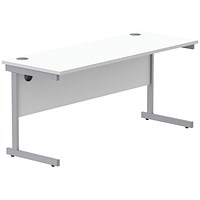 Astin 1600mm Slim Rectangular Desk, Silver Cantilever Legs, White