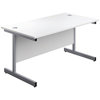 First 1600mm Rectangular Desk, Silver Cantilever Legs, White, With 3 Drawer Mobile Pedestal