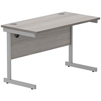 Astin 1200mm Slim Rectangular Desk, Silver Cantilever Legs, Grey Oak