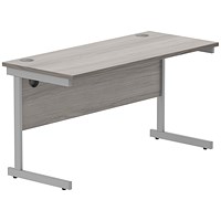 Astin 1400mm Slim Rectangular Desk, Silver Cantilever Legs, Grey Oak