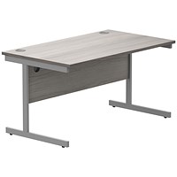 Astin 1400mm Rectangular Desk, Silver Cantilever Legs, Grey Oak