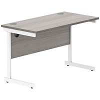 Astin 1200mm Slim Rectangular Desk, White Cantilever Legs, Grey Oak