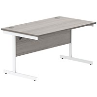 Astin 1400mm Rectangular Desk, White Cantilever Legs, Grey Oak