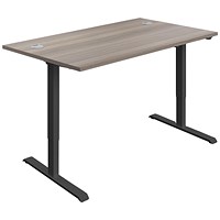 First Sit-Stand Desk, Black Leg, 1200mm, Grey Oak Top