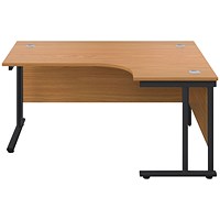 Jemini 1800mm Corner Desk, Right Hand, Black Double Upright Cantilever Legs, Oak