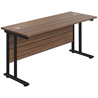 Jemini 1400mm Slim Rectangular Desk, Black Double Upright Cantilever Legs, Walnut