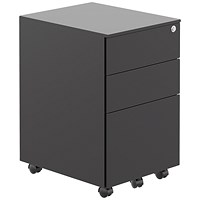 Jemini 3 Drawer Steel Mobile Pedestal, Black