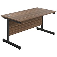 Jemini 1200mm Rectangular Desk, Black Single Upright Cantilever Legs, Walnut