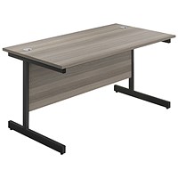 Jemini 1200mm Rectangular Desk, Black Single Upright Cantilever Legs, Grey Oak