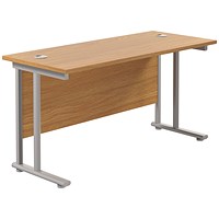 Jemini 1400mm Slim Rectangular Desk, Silver Double Cantilever Leg, Oak Jemini 1400mm Slim Rectangular Desk, Silver Double Cantilever Leg, Oak