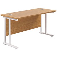 Jemini 1400mm Slim Rectangular Desk, White Cantilever Leg, Oak Jemini 1400mm Slim Rectangular Desk, White Cantilever Leg, Oak