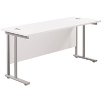 Jemini 1800mm Slim Rectangular Desk, Silver Double Cantilever Leg, White Jemini 1800mm Slim Rectangular Desk, Silver Double Cantilever Leg, White