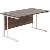 Jemini 1200mm Rectangular Desk, White Cantilever Leg, Walnut