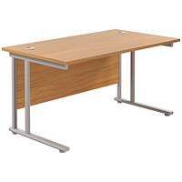 Jemini 1400mm Rectangular Desk, Silver Double Cantilever Leg, Oak Jemini 1400mm Rectangular Desk, Silver Double Cantilever Leg, Oak