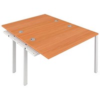 Jemini 2 Person Bench Desk Extension, Back to Back, 2 x 1200mm (800mm Deep), White Frame, Beech Jemini 2 Person Bench Desk Extension, Back to Back, 2 x 1200mm (800mm Deep), White Frame, Beech