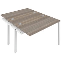 Jemini 2 Person Bench Desk Extension, Back to Back, 2 x 1200mm (800mm Deep), White Frame, Grey Oak Jemini 2 Person Bench Desk Extension, Back to Back, 2 x 1200mm (800mm Deep), White Frame, Grey Oak