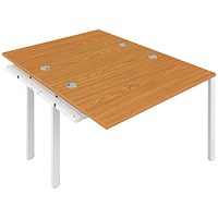 Jemini 2 Person Bench Desk Extension, Back to Back, 2 x 1200mm (800mm Deep), White Frame, Oak Jemini 2 Person Bench Desk Extension, Back to Back, 2 x 1200mm (800mm Deep), White Frame, Oak