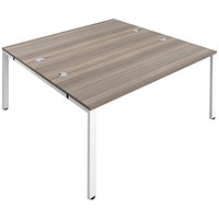 Jemini 2 Person Bench Desk, Back to Back, 2 x 1200mm (800mm Deep), White Frame, Grey Oak Jemini 2 Person Bench Desk, Back to Back, 2 x 1200mm (800mm Deep), White Frame, Grey Oak