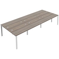 Jemini 6 Person Bench Desk, Back to Back, 6 x 1200mm (800mm Deep), White Frame, Grey Oak Jemini 6 Person Bench Desk, Back to Back, 6 x 1200mm (800mm Deep), White Frame, Grey Oak