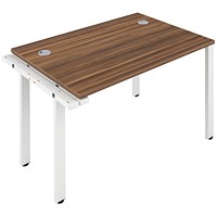 Jemini 1 Person Bench Desk Extension, 1400mm (800mm Deep), White Frame, Walnut