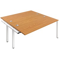 Jemini 2 Person Bench Desk Extension, Back to Back, 2 x 1400mm (800mm Deep), White Frame, Oak Jemini 2 Person Bench Desk Extension, Back to Back, 2 x 1400mm (800mm Deep), White Frame, Oak