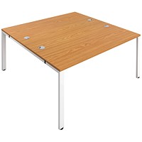 Jemini 2 Person Bench Desk, Back to Back, 2 x 1400mm (800mm Deep), White Frame, Oak Jemini 2 Person Bench Desk, Back to Back, 2 x 1400mm (800mm Deep), White Frame, Oak