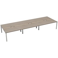 Jemini 6 Person Bench Desk, Back to Back, 6 x 1400mm (800mm Deep), White Frame, Grey Oak Jemini 6 Person Bench Desk, Back to Back, 6 x 1400mm (800mm Deep), White Frame, Grey Oak