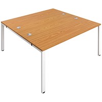 Jemini 2 Person Bench Desk, Back to Back, 2 x 1600mm (800mm Deep), White Frame, Oak Jemini 2 Person Bench Desk, Back to Back, 2 x 1600mm (800mm Deep), White Frame, Oak
