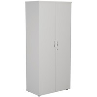 Jemini Tall Wooden Cupboard, 4 Shelves, 1800mm High, White Jemini Tall Wooden Cupboard, 4 Shelves, 1800mm High, White
