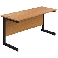 Jemini 1400mm Slim Rectangular Desk, Black Single Upright Cantilever Legs, Oak