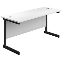 Jemini 1400mm Slim Rectangular Desk, Black Single Upright Cantilever Legs, White Jemini 1400mm Slim Rectangular Desk, Black Single Upright Cantilever Legs, White