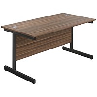 Jemini 1400mm Rectangular Desk, Black Single Upright Cantilever Legs, Walnut