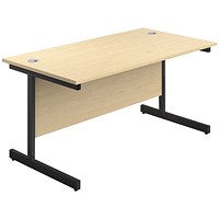 Jemini 1400mm Rectangular Desk, Black Single Upright Cantilever Legs, Maple Jemini 1400mm Rectangular Desk, Black Single Upright Cantilever Legs, Maple