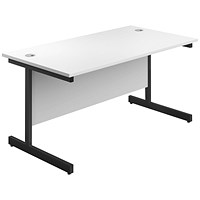 Jemini 1400mm Rectangular Desk, Black Single Upright Cantilever Legs, White