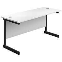 Jemini 1600mm Slim Rectangular Desk, Black Single Upright Cantilever Legs, White Jemini 1600mm Slim Rectangular Desk, Black Single Upright Cantilever Legs, White