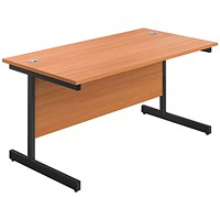 Jemini 1600mm Rectangular Desk, Black Single Upright Cantilever Legs, Beech