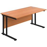 Jemini 1400mm Rectangular Desk, Black Double Upright Cantilever Legs, Beech