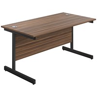 Jemini 1600mm Rectangular Desk, Black Single Upright Cantilever Legs, Walnut