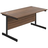 Jemini 1600mm Rectangular Desk, Black Single Upright Cantilever Legs, Walnut Jemini 1600mm Rectangular Desk, Black Single Upright Cantilever Legs, Walnut