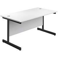 Jemini 1600mm Rectangular Desk, Black Single Upright Cantilever Legs, White