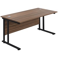 Jemini 1400mm Rectangular Desk, Black Double Upright Cantilever Legs, Walnut