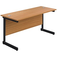 Jemini 1800mm Slim Rectangular Desk, Black Single Upright Cantilever Legs, Oak