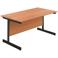 Jemini 1800mm Rectangular Desk, Black Single Upright Cantilever Legs, Beech