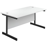 Jemini 1800mm Rectangular Desk, Black Single Upright Cantilever Legs, White