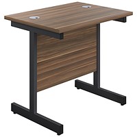 Jemini 800mm Slim Rectangular Desk, Black Single Upright Cantilever Legs, Walnut