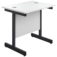 Jemini 800mm Slim Rectangular Desk, Black Single Upright Cantilever Legs, White