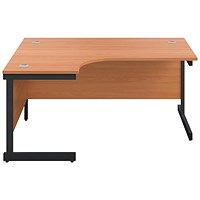 Jemini 1600mm Corner Desk, Left Hand, Black Single Upright Cantilever Legs, Beech