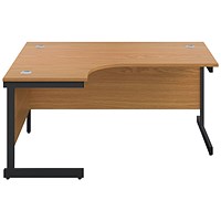 Jemini 1600mm Corner Desk, Left Hand, Black Single Upright Cantilever Legs, Oak