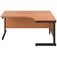 Jemini 1600mm Corner Desk, Right Hand, Black Single Upright Cantilever Legs, Beech