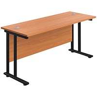 Jemini 1600mm Slim Rectangular Desk, Black Double Upright Cantilever Legs, Beech